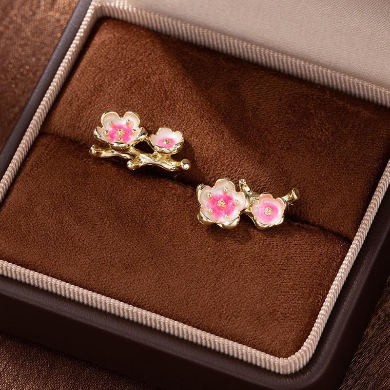 Летние Серьги-Гвоздики Цветочки Дофаминового Цвета Маленькие Свежие Серьги-Цветы Сливы Модные Легкие Роскошные Высококачественные Серьги Женские