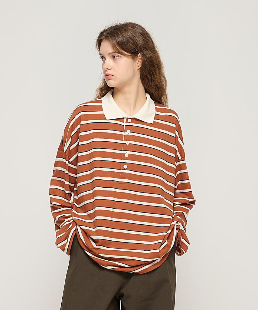 CARGOBROS FOR WOMAN Bold Stripe Collared T-Shirt (Camel)