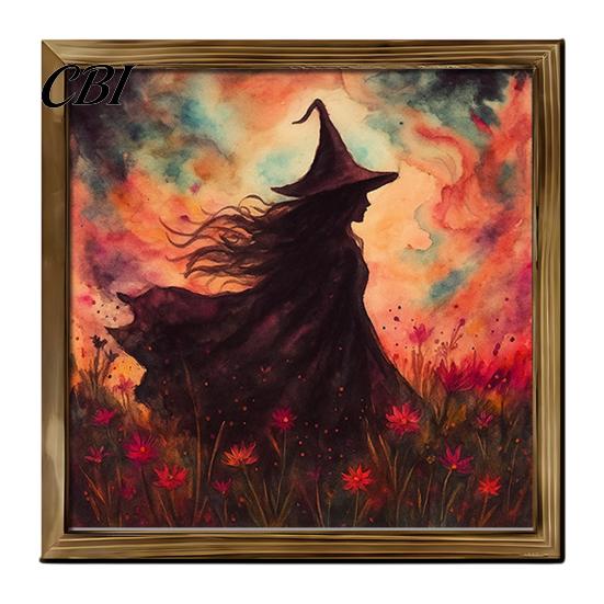 Solid Wood Desktop Decorations Halloween Ghost/Witch/Skeleton Decorative Painting, Wall Mount Square Frame Wooden Framed Paintings Picture for