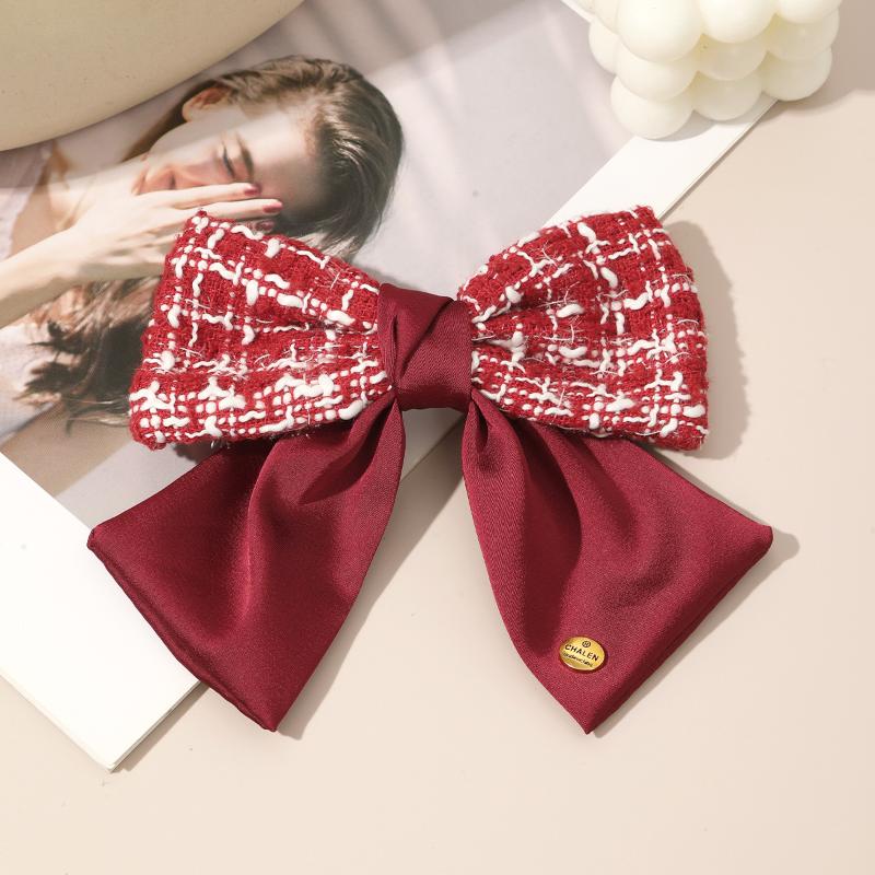 Red Plaid Bow Ribbon Hairpin Ladies Sweet Temperament Hair Clip New Year Party Princess Headdress Fashion Hair Accessories Gifts