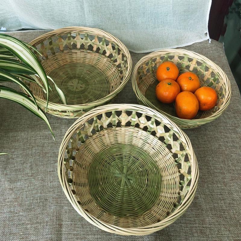 Bamboo Weaving Basket Set: Fruit Basket, Rice Washing Bowl, Snack Plate, Steamed Bun Holder, Storage Basket, Rice Sieve, Winnowing Tray.