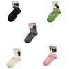 Women's Fashion Color Block Breathable Cotton Crew Socks Preppy Student Cartoon Cats Print Middle Calf Socks Hosiery