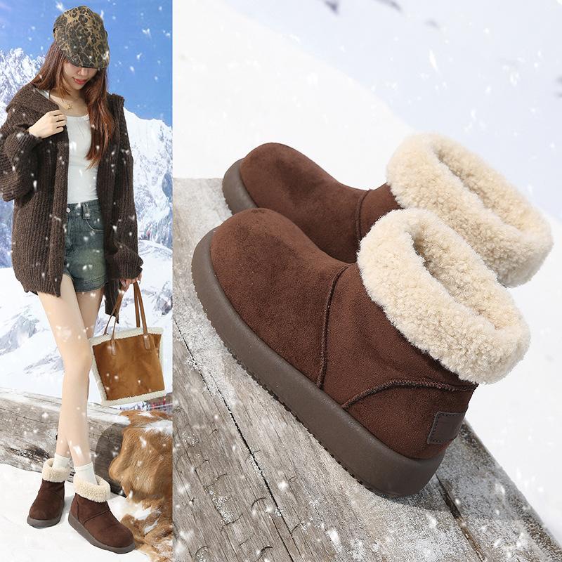 

Корейская версия новых осенне-зимних уродливо-милых мохнатых коротких сноубутсов Boken, женские универсальные теплые хлопковые ботинки с утолщенной подкладкой 40 коричневый