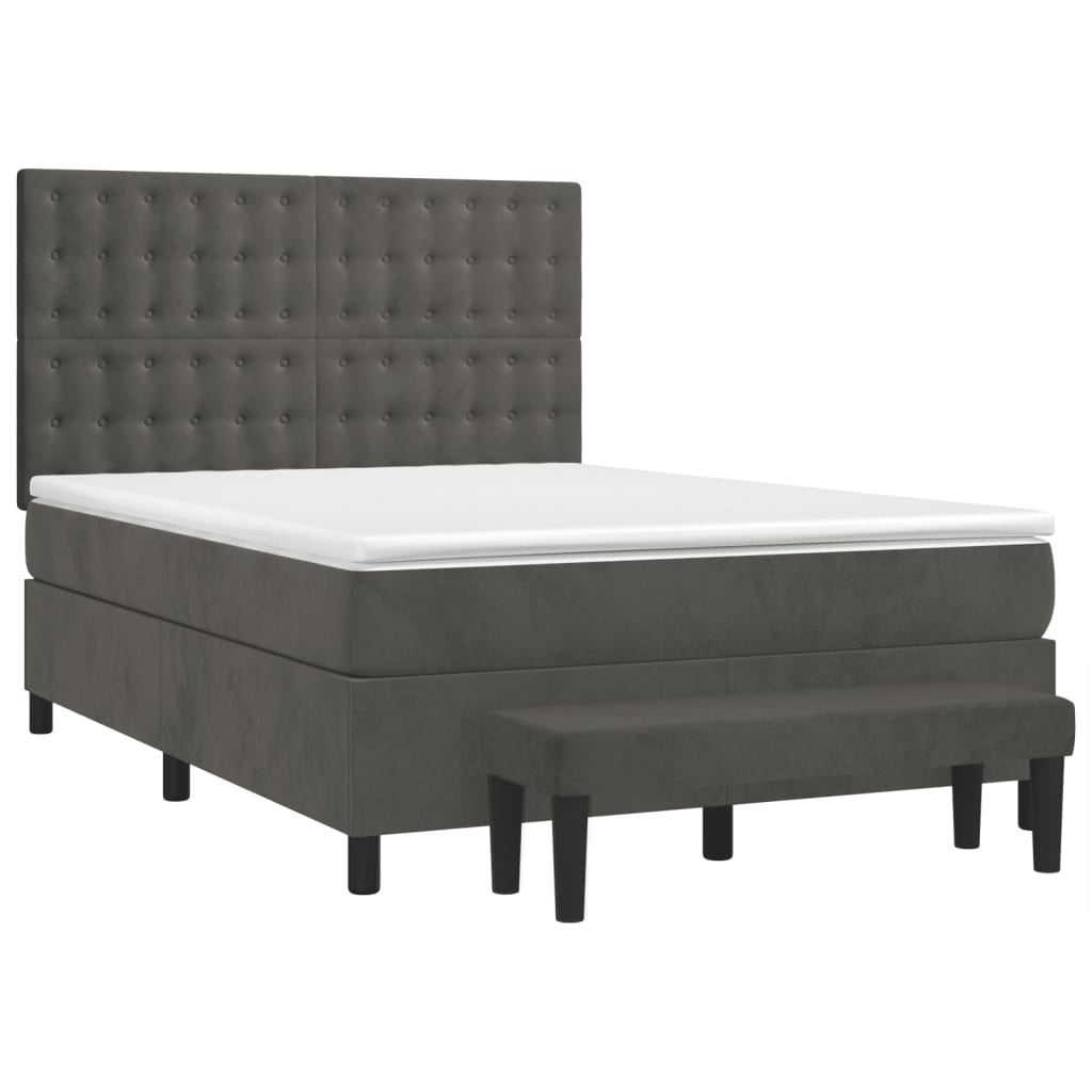 Vidaxl Letto Continentale Con Materasso, Grigio Scuro, 140X200Cm Velluto