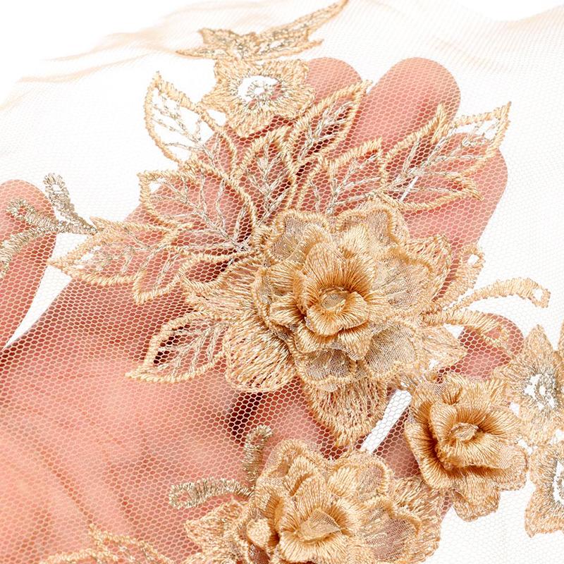 2Pcs Flower Embroidered Trim Lace Applique Fabric Craft Sewing Motif Dress Decoration Wedding Bridal DIY Patches Hollowed Out