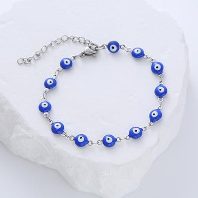 2026 New Arrivals Stainless Steel Chain Bracelet 6mm Devil's Eye Bracelets for Women Drip Oil Eye Charm Jewelry
