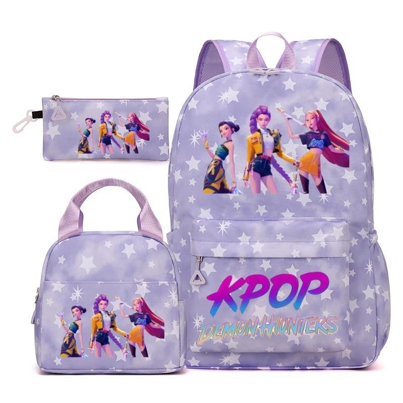 Korean Drama Demon Hunter Backpack Lunch Bag Pencil Case Set Student Three-piece School Bag Pencil Case Lunch Bag