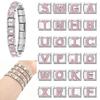 1pz Micro Intarsiato Zirconia Rosa Full Zircone 26 Lettere Inglesi Fascino Italiano Adatto Bracciale in Acciaio Inossidabile da 9mm Gioielli Fai da Te