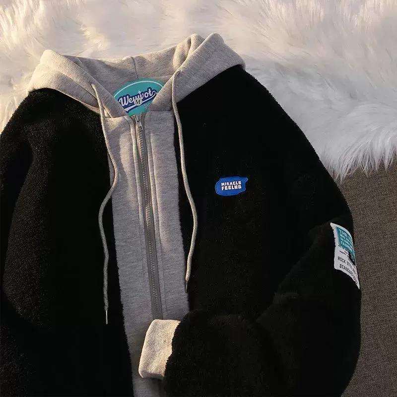 Women's Velvet Thick Hoodie American Retro Loose Lamb Fleece Hoodie Women's
