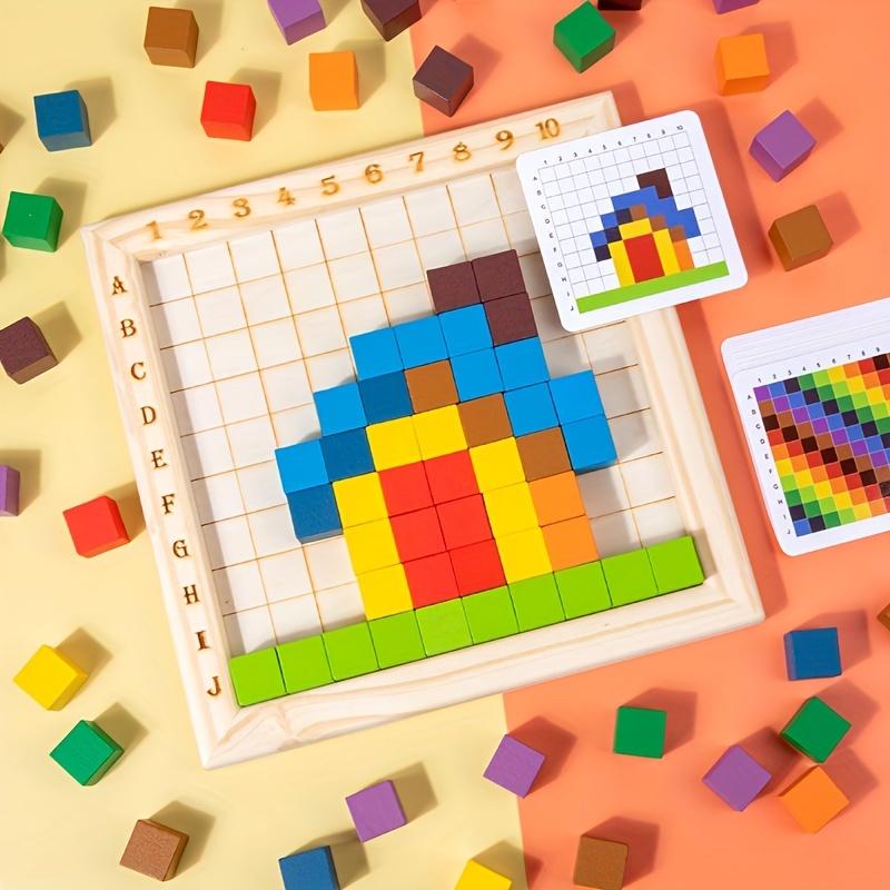 100pcs Wooden Colorful Counting Blocks Game  Educational Puzzle Toy for Youngsters, Enhances Cognitive Skills,Early Learning Imagination,Mixed Colors