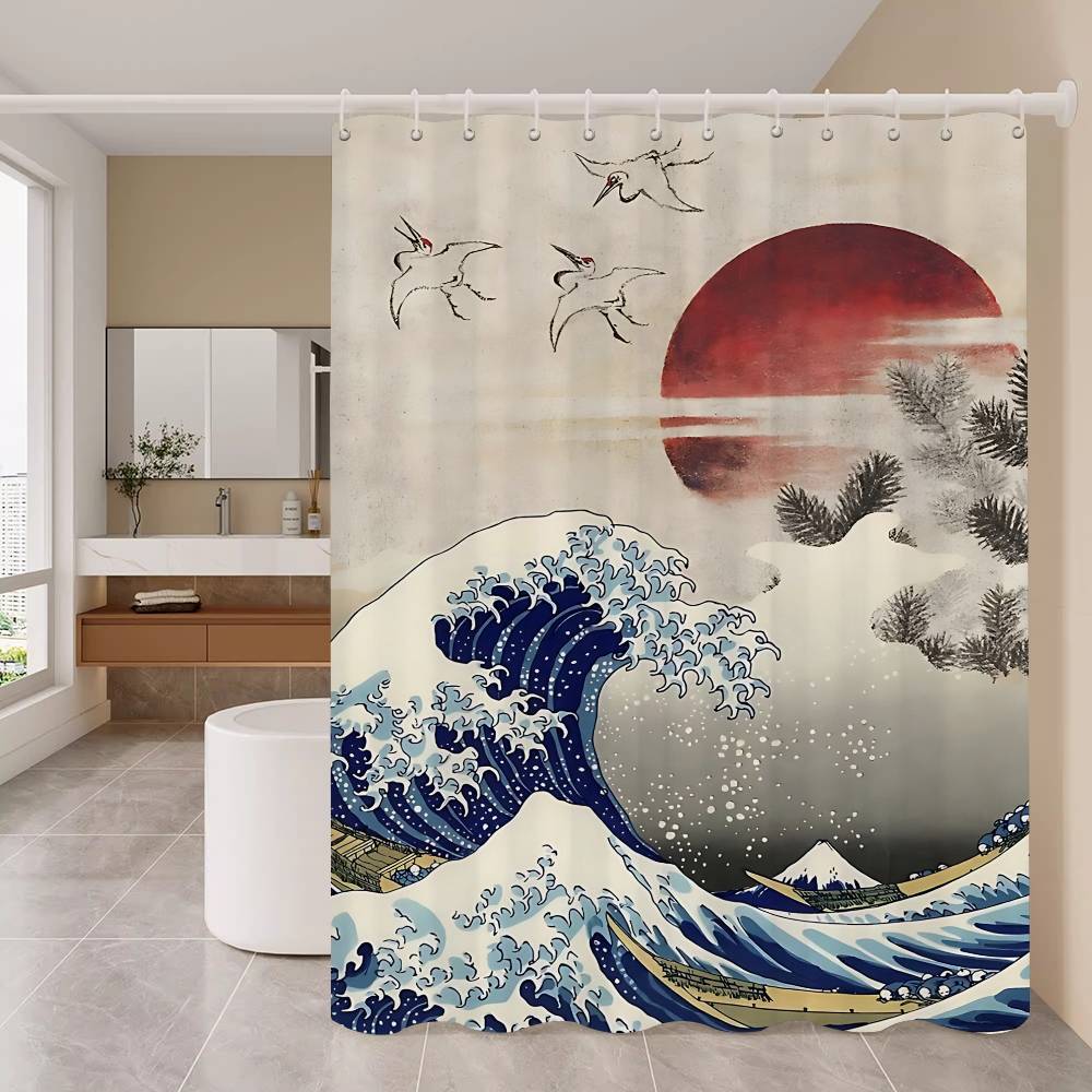 Art The Great Wave Shower Curtain Summer Beach Bathroom Decorative Shower Curtain, Waterproof