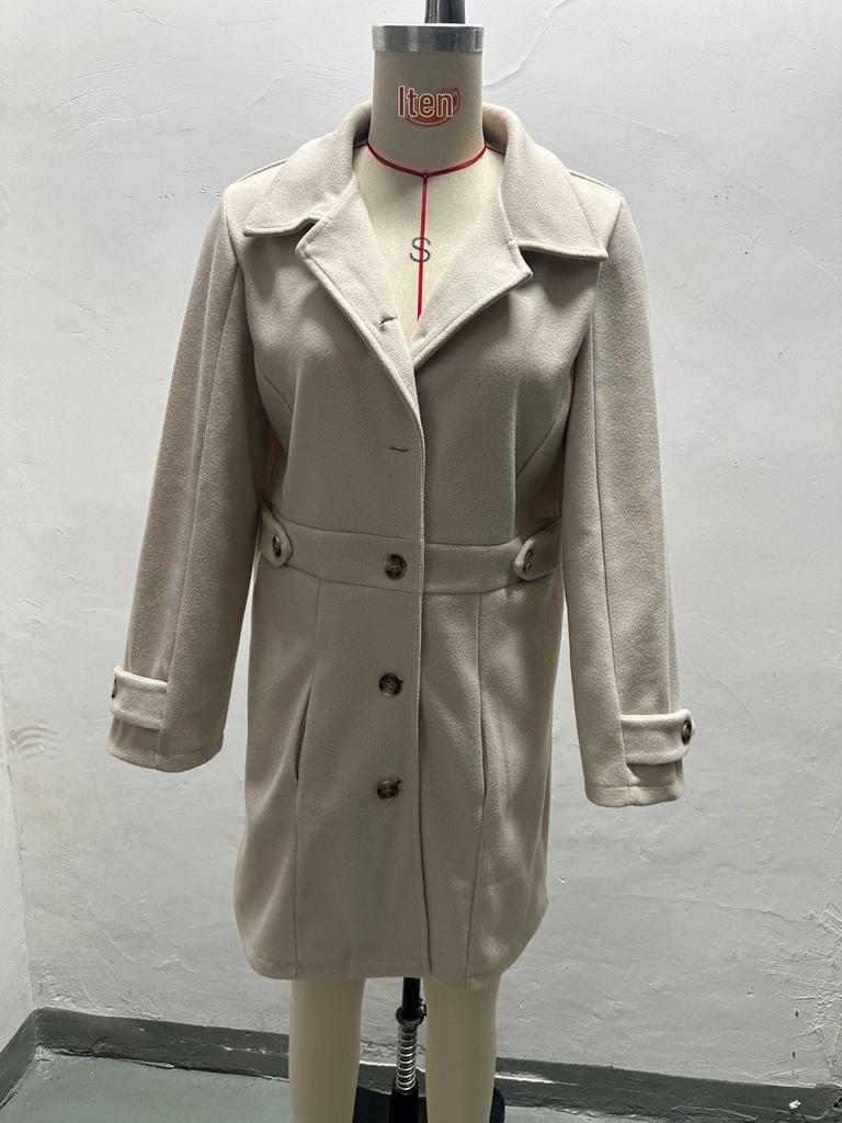 2025 Autumn/Winter Slimming Mid-Length Wool Coat with Lapel and Button Detail