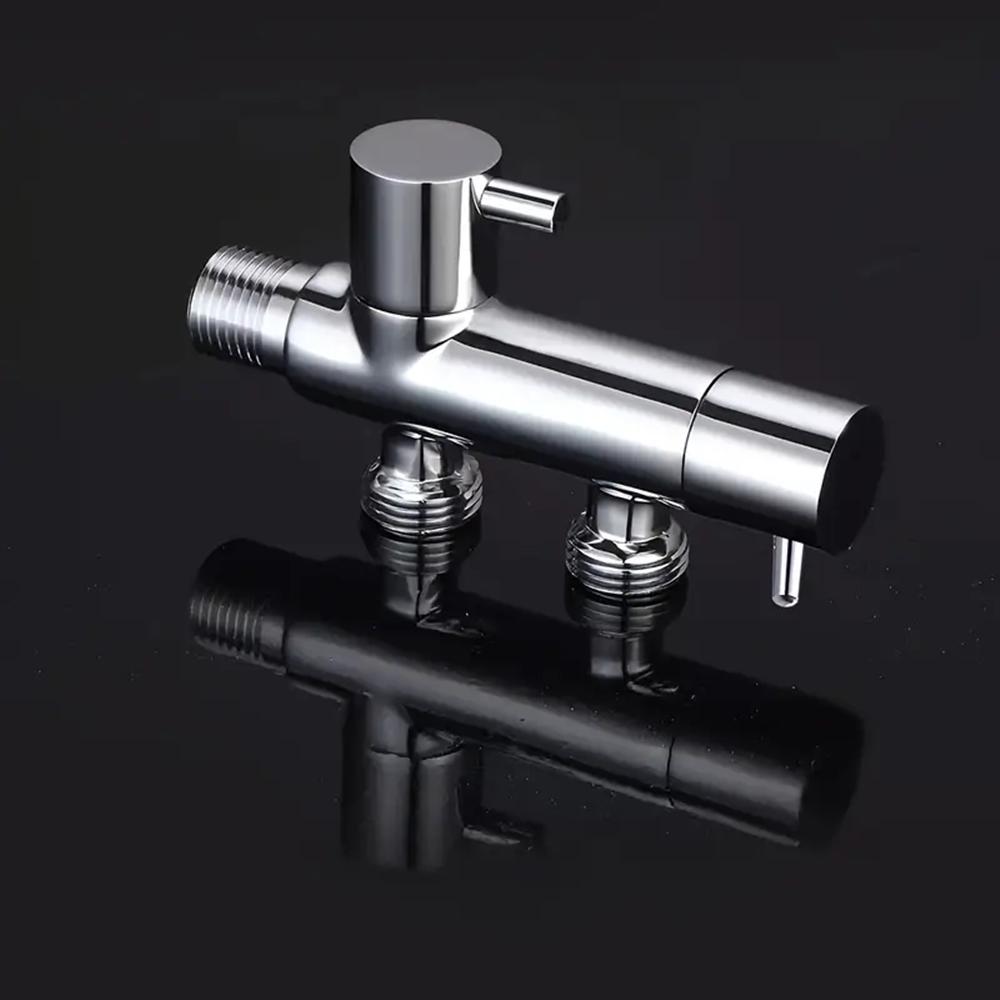 Dual Outlet Valve with Dual Switch Control - Chrome-Plated Metal Washing Machine Angle Valve, G1/2 Threads for US/EU Plumbing