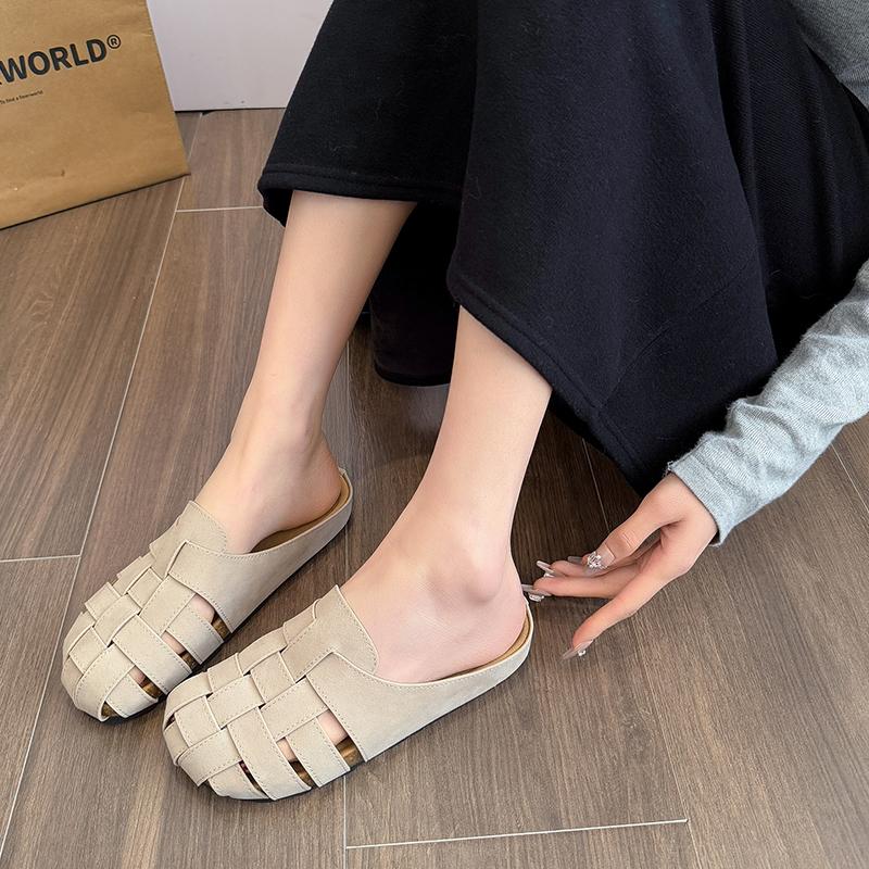 CRLAYDK Retro Women's Slip On Mules Closed Toe Slippers Ladies Backless Suede Leather Slides Walking Dressy Loafers Casual Shoes