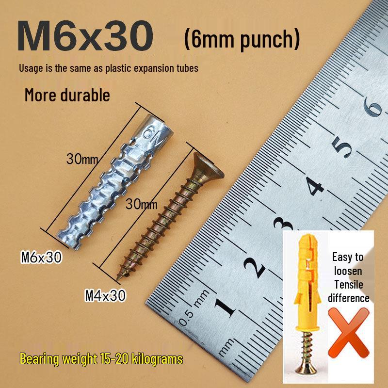 Metal Iron Expansion Tube & Serrated Plug - 6mm/8mm Self-Tapping Screw Replacement