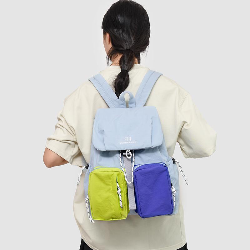 Fashion Woman Backpack 2025 Summer Waterproof Nylon Soft Handle Solid Multi-Pocket Travel Zipper Feminina Splicing Color School Bags Laptop Backpack