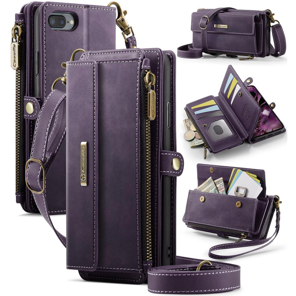 For iPhone 7 Plus 5.5 inch/iPhone 8 Plus 5.5 inch/iPhone 6 Plus 5.5 inch Case CASEME C39 RFID Blocking Zipper Wallet Stand Leather Cover with Strap