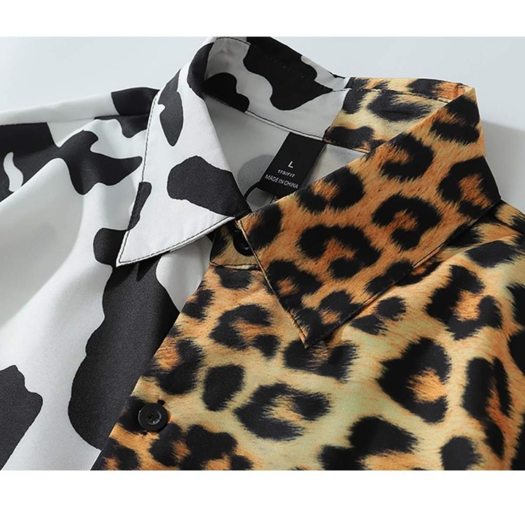 At Marvelous Animal Print Crazy Pattern Street Fashion Men's Shirt, Paneled, Asymmetrical, (ST/No. 23150) (AA, L)