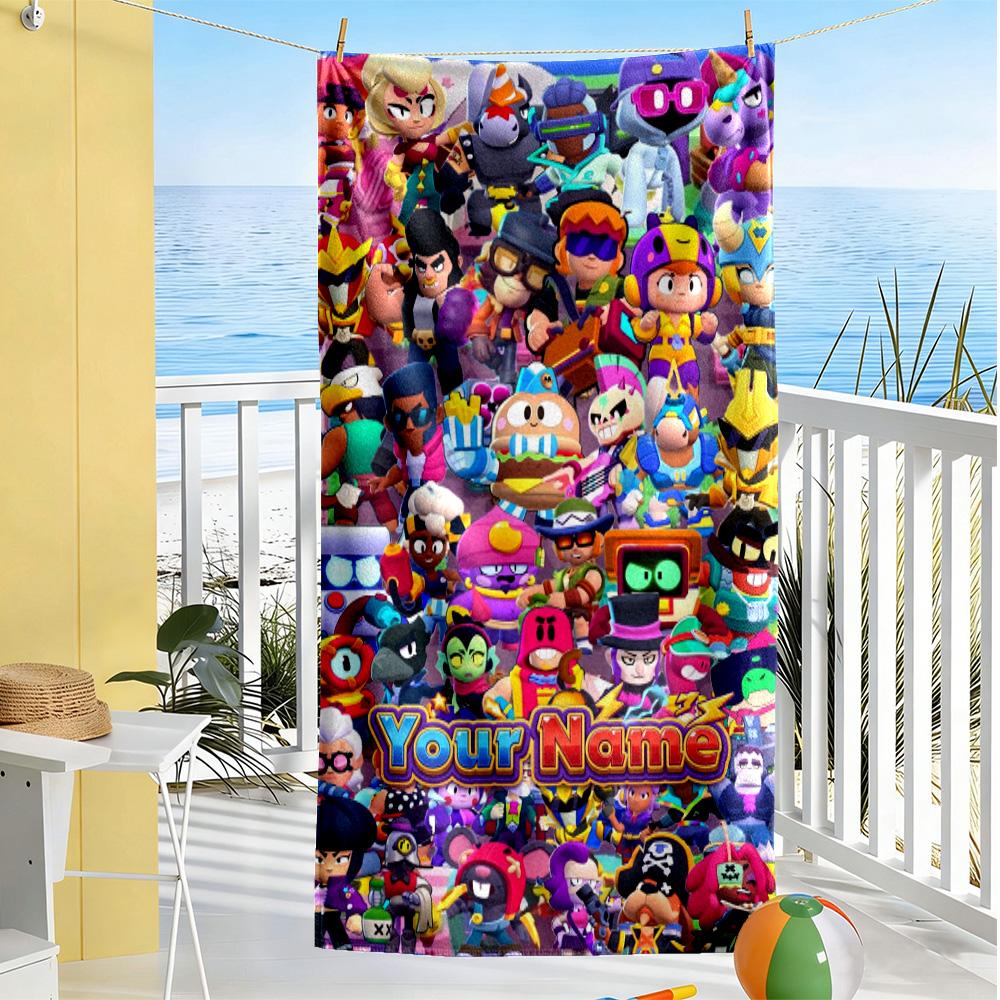 Supercell Customize Text Beach Towel High Absorbency & Quick-Dry Suitable for Swimming Gym Camping Yoga Vacation