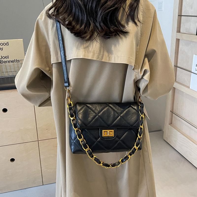 Rhombus Chain Bag Women's New Trendy Fashion Texture Simple Chain Small Square Bag Shoulder Messenger Bag