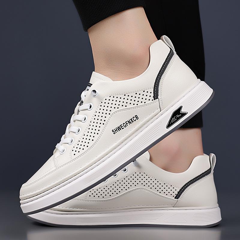 Leather shoes men's summer breathable casual hollow sports board shoes men's leather shoes shoes men's shoes trend 2025