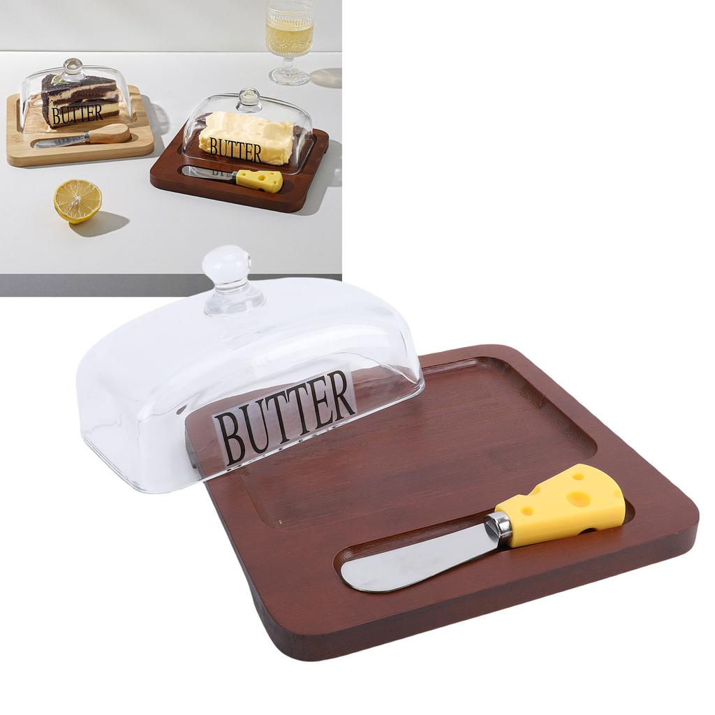 Holz   Schale mit durchsichtigem Glasdeckel Schneidwerkzeug Leicht zu reinigen   Behälter für Käsekuchen Dessert
