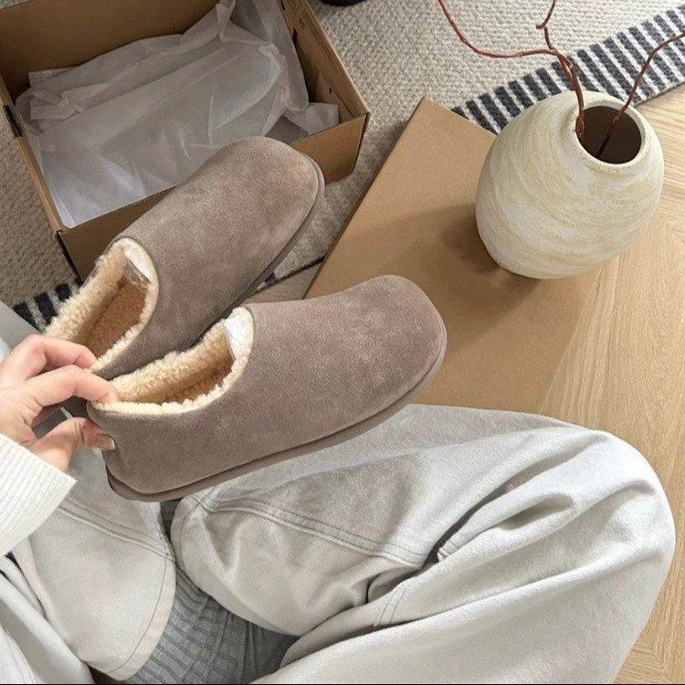 [Youshilai] Mocassins rétro à bout rond en velours pour femmes 2025 hiver nouveau semelle souple décontracté polyvalent un pédale
