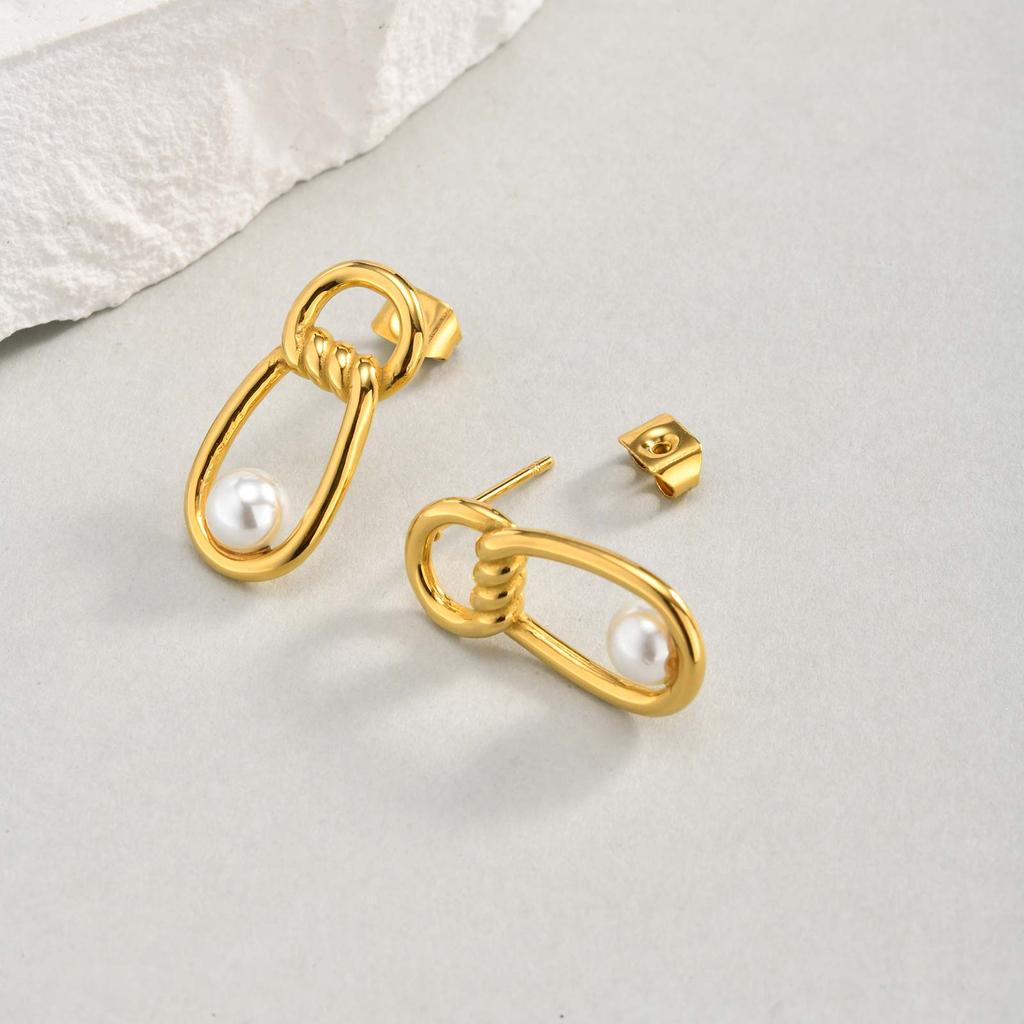 Fashion Irregular Imitation Pearl Earrings Stainless Steel Geometric Twist Texture Earrings for Women Statement Party Jewelry