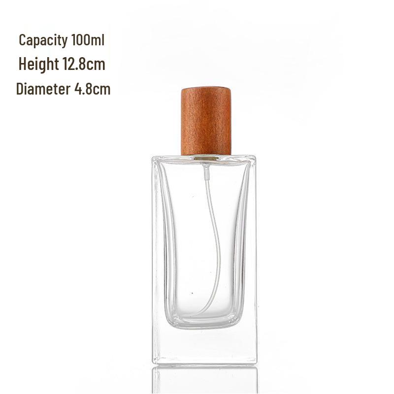 High-Grade Transparent Glass Perfume Bottle with Wooden Lid, 50ml/100ml, Fine Mist for Skincare Decanting