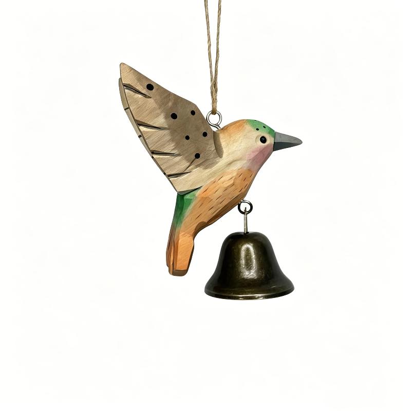 Wooden Hummingbird Figurine Hand Carved with Hand Painted Details for Home Office Desktop Decor