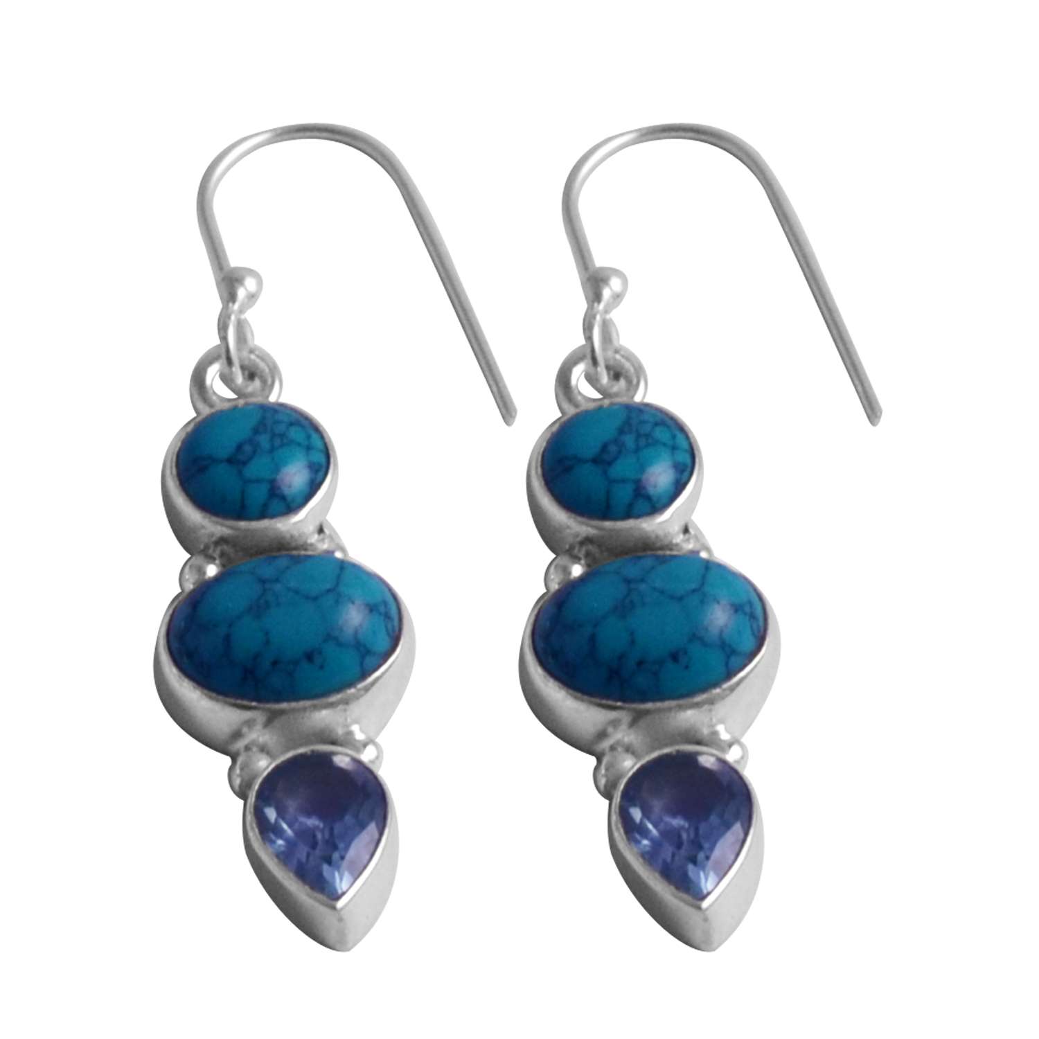 

Серьги с бирюзой, синим топазом и драгоценными камнями, однотонные серьги из стерлингового серебра 925 пробы, ювелирные изделия ручной работы, подарок для женщин и девочек E-1816