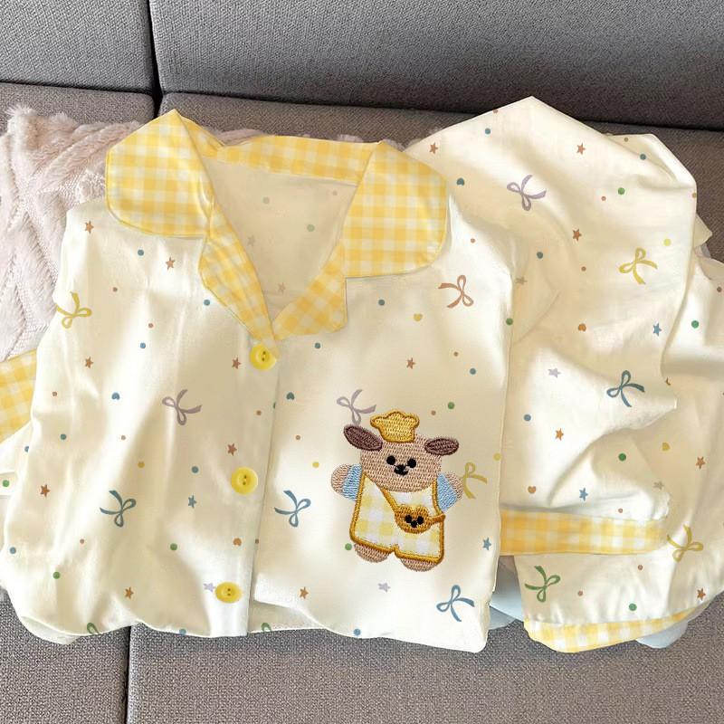 Womens Cute Cartoon Pajamas Set Long Sleeve Loose Loungewear Students Home Wear