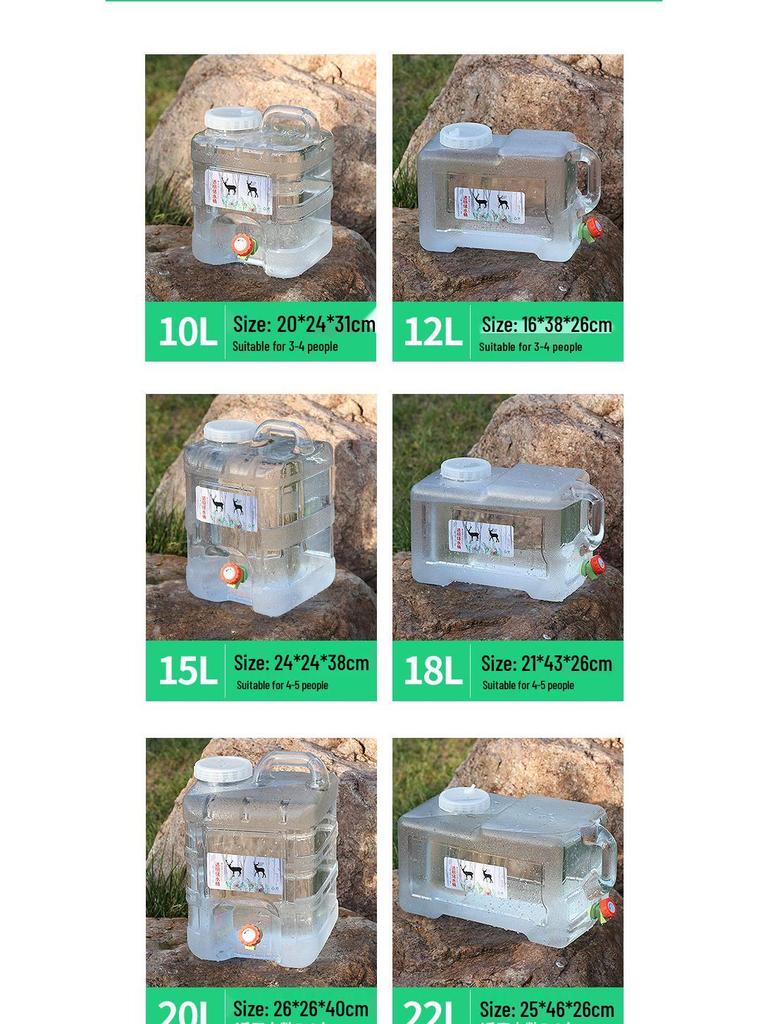 Transparent Outdoor Camping Water Bucket with Faucet and Lid - Food Grade Square Storage Container for Drinking Water