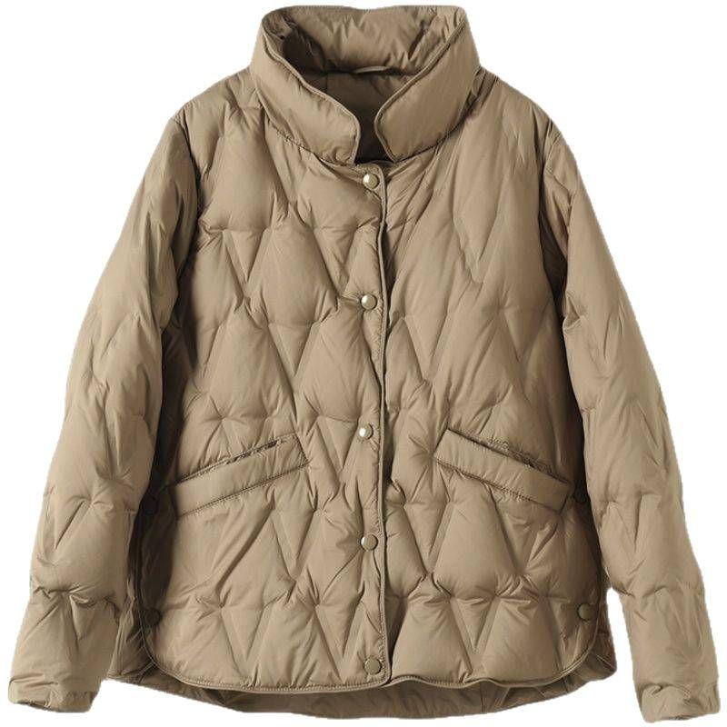 Thin down jacket women's short white duck down warm winter stand-up collar pressure glue loose versatile warm jacket tide