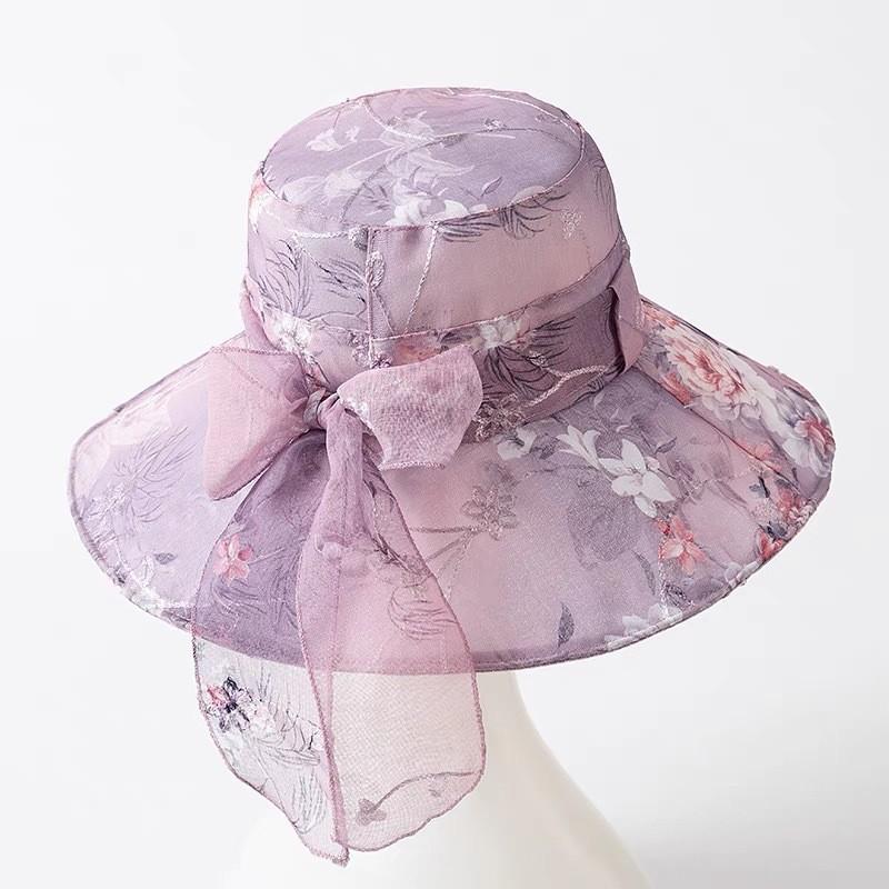 Summer Wide Brim Hat For Women With Breathable Polyester Sunshade And Floral Pattern For Sun Protection