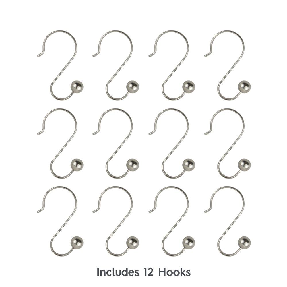 Rustproof Stainless Steel Shower Curtain Hooks Set of 12 S-Shaped Easy Install Decorative Ball Design Fits 1 Inch Rods