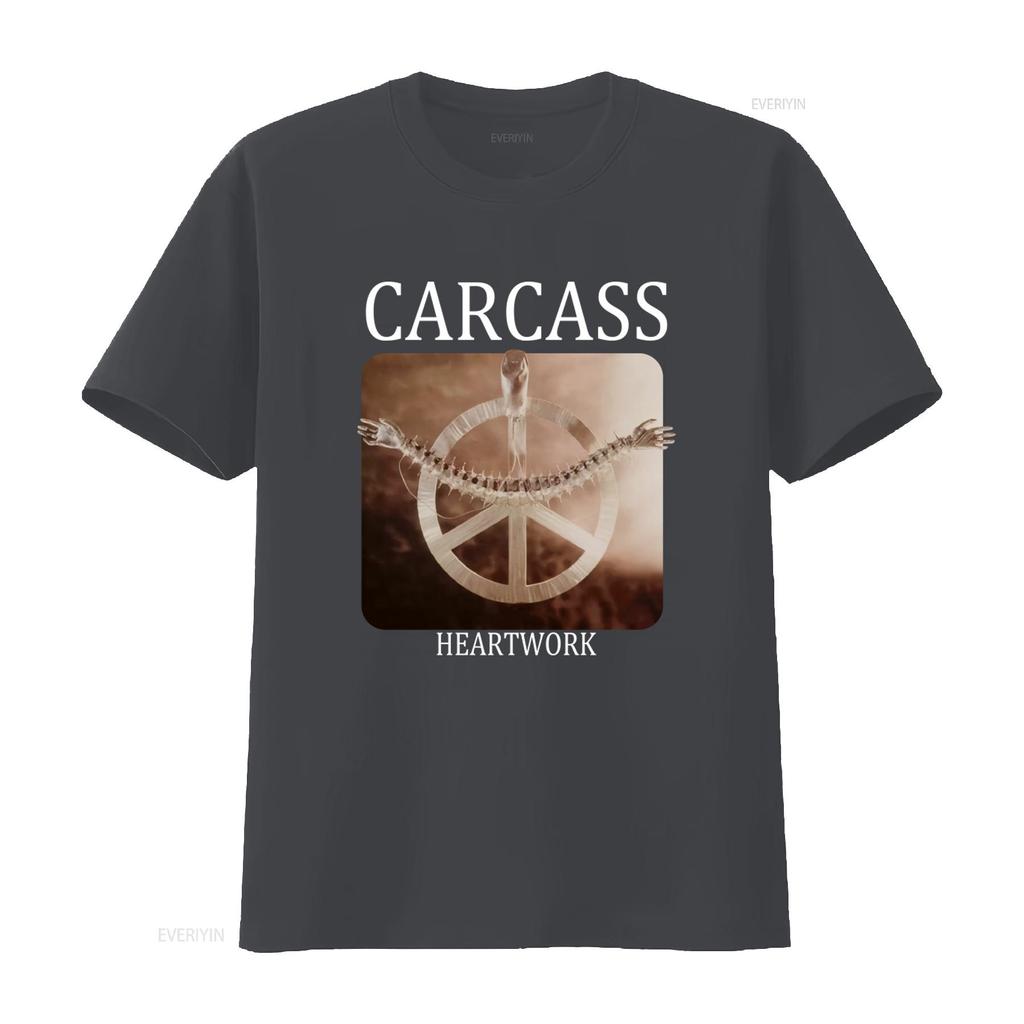 Carcass Heartwork Death Metal Band T Shirt Unique Design with Peace Symbol and Skeletal Arms Perfect for Fans Vintage Washed