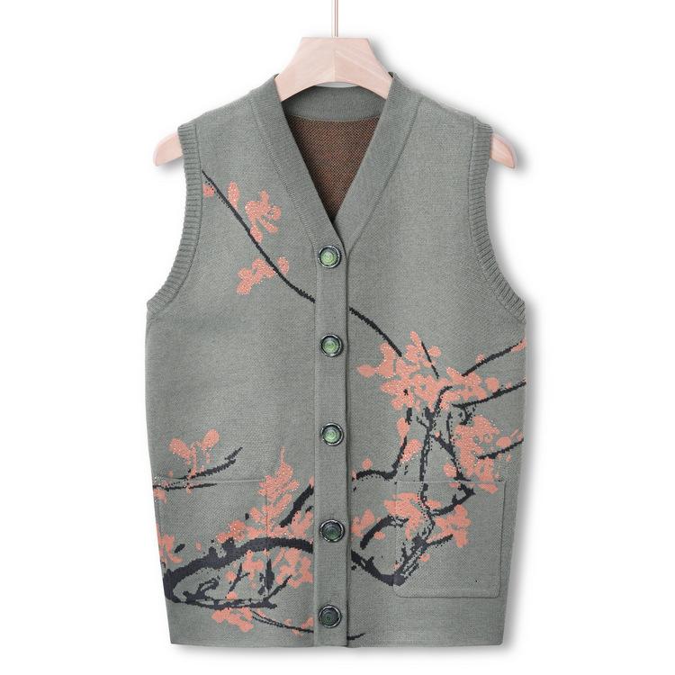 Middle-aged and Elderly Sweater Vest Female Mother Wear Autumn High-end Sweater Warm Vest Grandma Autumn Vest