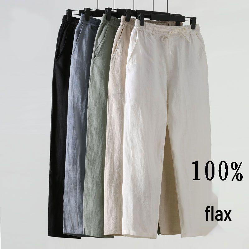 Men's Summer Cotton Linen Loose-Fit Casual Pants, Plus Size, Straight Leg, Chinese Style