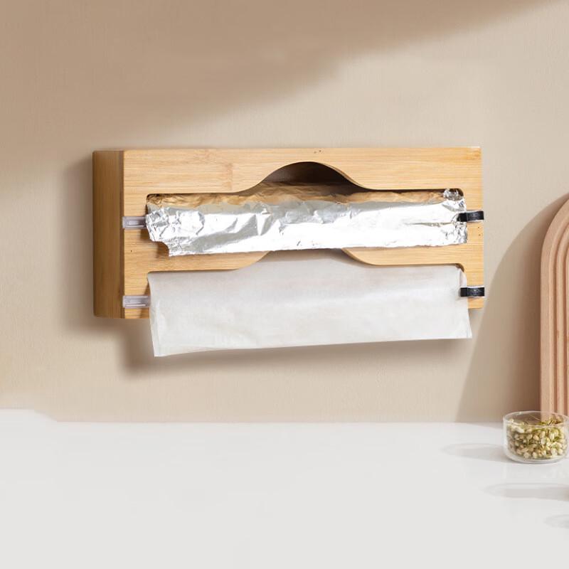 

Bamboo Double-Grid Cling Film Dispenser with Cutter