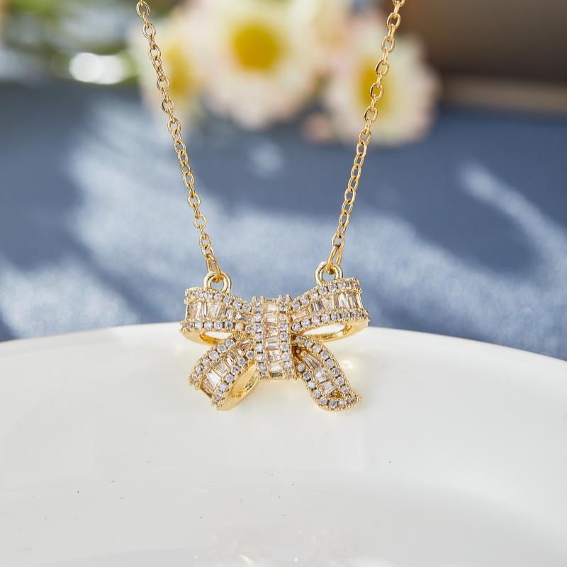 

Роскошное Изысканное Яркое Ожерелье с Подвеской в виде Бантика из Кубического Циркония для Женщин Модная Вечеринка Циркон Юбилей День Рождения Подарок Аксессуары