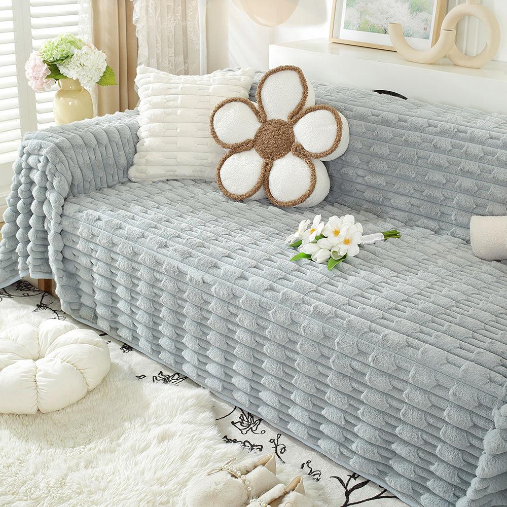 

Простой новый диван-полотенце из кроличьего меха, однотонный толстый зимний нескользящий чехол, плюшевые чехлы для дивана, 3-местный диван, подлокотник, одеяло 180x130cm