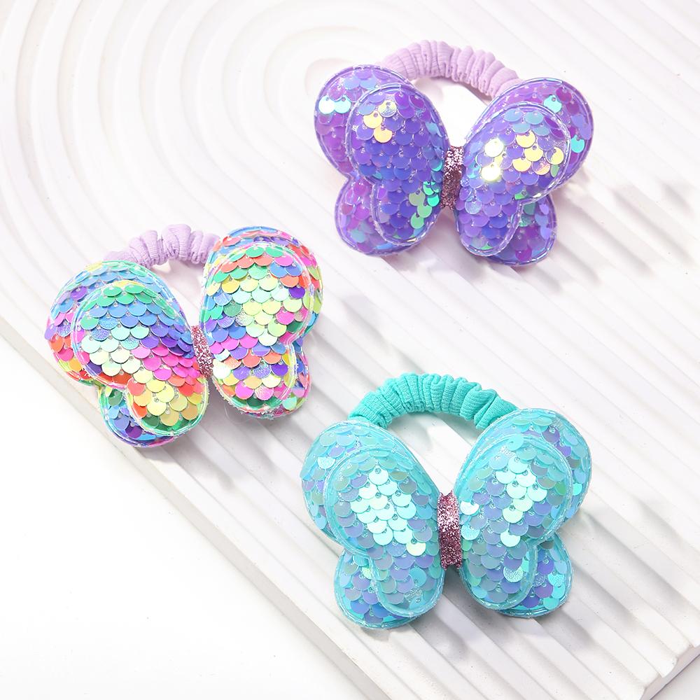1PC New Cute Sequin Butterfly Girls Kids Ponytail Elastic Hair Bands Children Hair Ties Princess Hair Accessories Baby Headwear