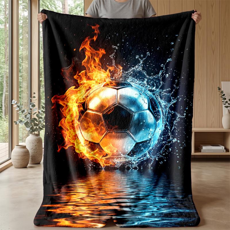 Fire and Ice Soccer Ball Theme Blanket Lightweight Warm Flannel Blanket Decorative Throw Blanket for Home Decoration