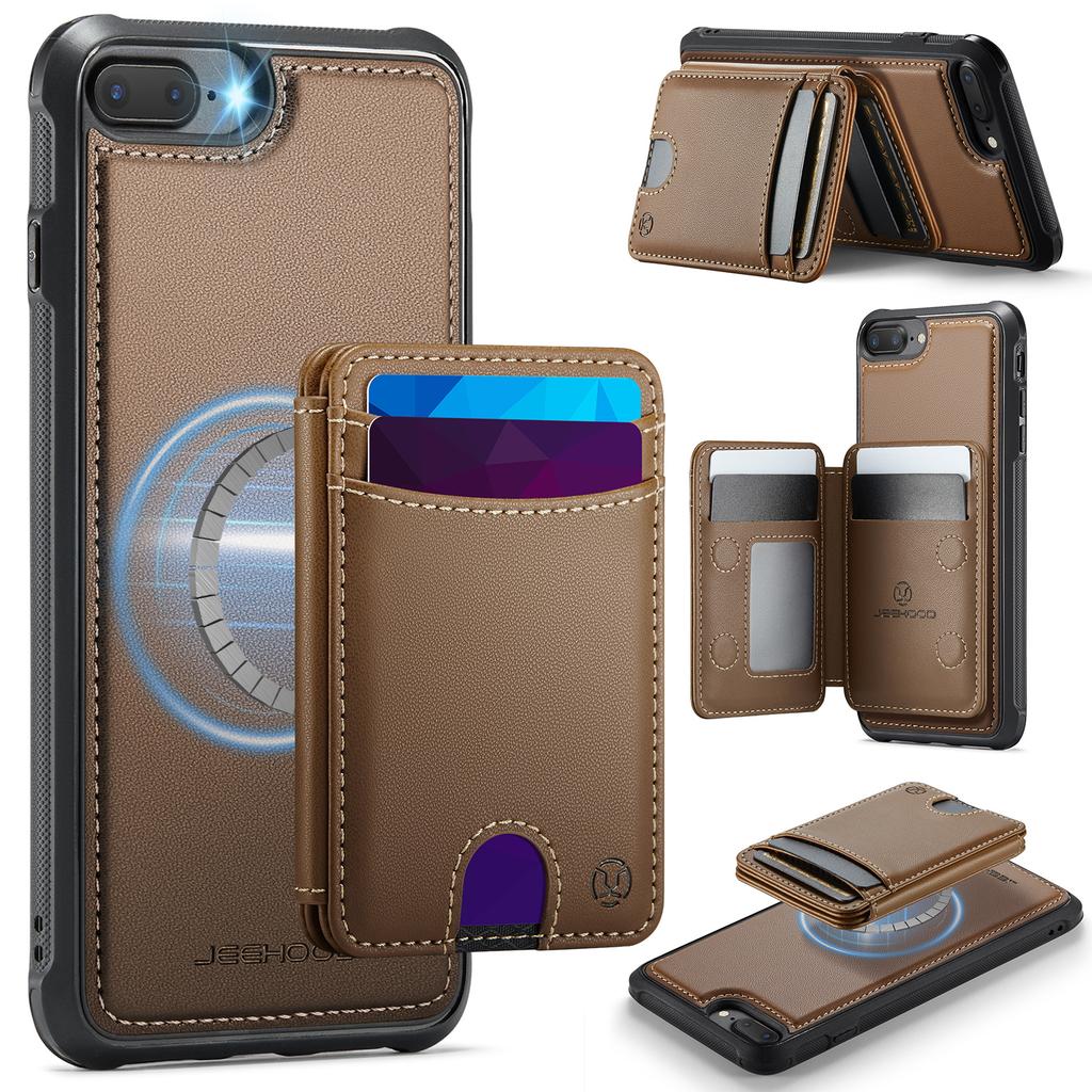 For iPhone 8 Plus 5.5 inch/iPhone 7 Plus 5.5 inch Magnetic Case JEEHOOD J10 Leather Back Phone Cover with Detachable Card Holder Kickstand