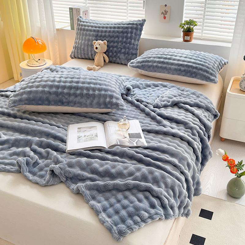 

Плюшевый плед из искусственного кролика, Офисный плед для сна, Плед для кондиционера, Универсальный чехол на диван для всех сезонов, Постельные принадлежности 200*230cm озеро синий