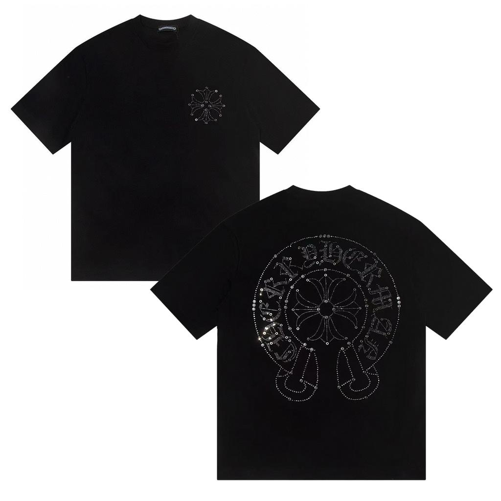 W377 CHROME HEARTS 2025 Letní nové vysoce kvalitní bavlněné kulaté tričko volné velikosti pro muže a ženy, párové tričko