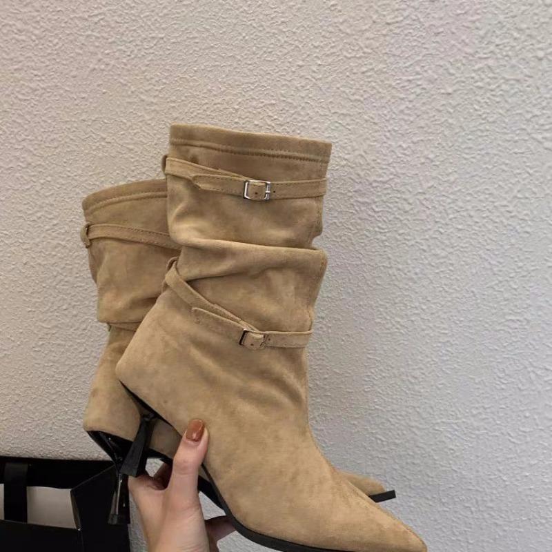 New Style Luxury Autumn Ankle Boots For Women Suede Short Boots Female Pointed Toe Shoes Side Zipper High Heels Footwear