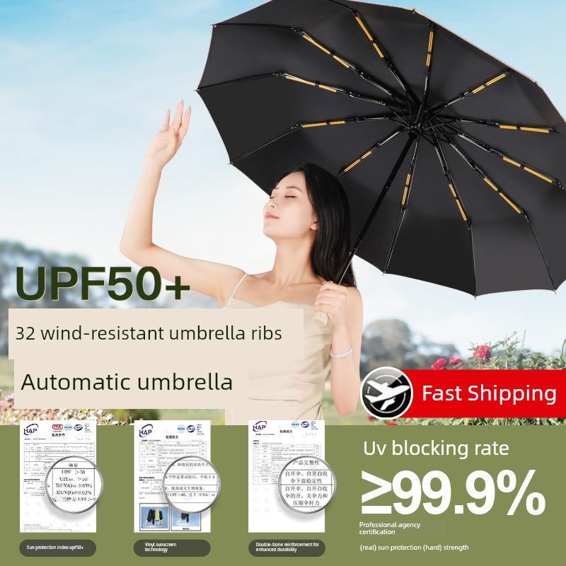 Fully Automatic Umbrella for Men, Large Size, Double, for Women, Dual-Use for Sun and Rain, Sun Protection Umbrella, with Logo Printing