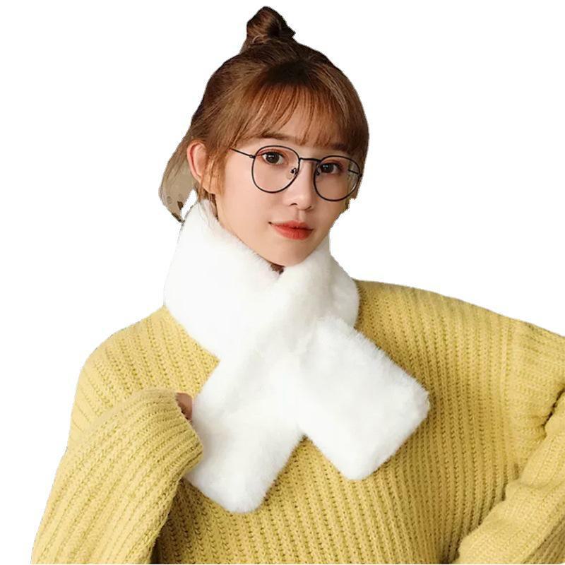 Soft Solid Color Plush Scarf: Medium-Long, Warm Imitation Rabbit Fur, Versatile Winter Shawl for Couples